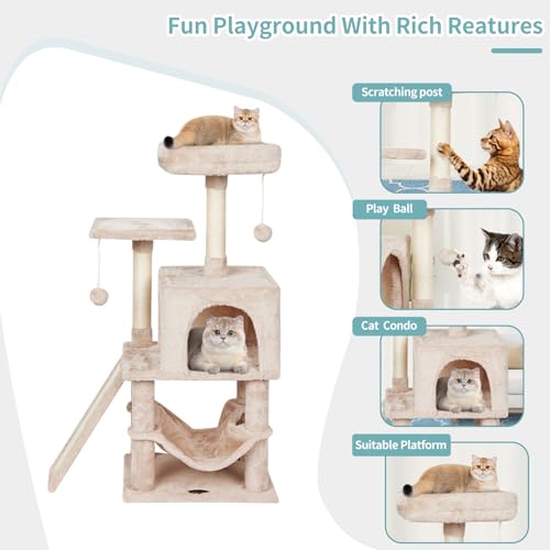 Cut Cat Tree Cat Tower Condo with Hammock Kittens Scratching Post Beige - color: Beige