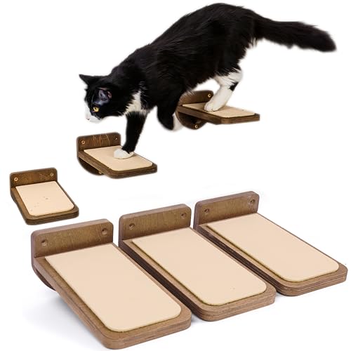 INICIO Cat Wall Steps - 3 Pack of Stairs for Cats to Climb - Brown
