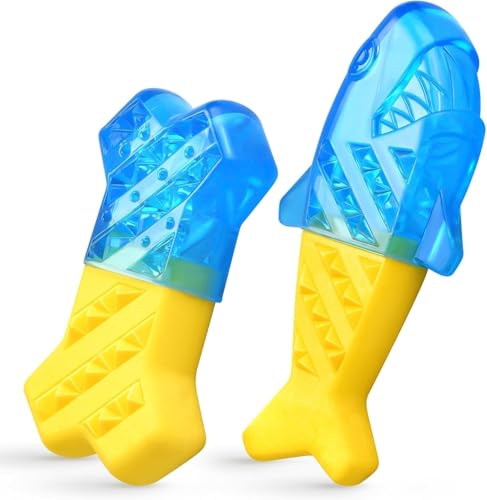 Pawaboo Dog Cooling Chew Toys, 2 Pack Freeze Pet Teething Toys for Cooling - color: Yellow+Blue