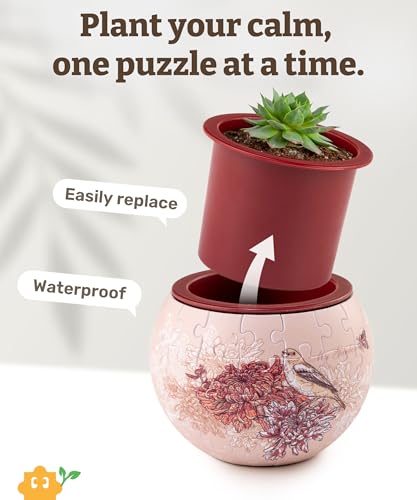 PieceRelax Unique 3D Puzzle Planter - 80 Plastic Pieces [K1100] - color: Singing Birds and Flowers