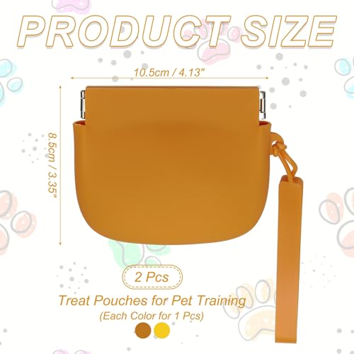 Silicone Dog Treat Pouch, Auto Closure, Pocket Size, Portable Walking Bag for Dog and Cat 4x3 Inch (Yellow/Orange, 2Pcs), Intended for Pet Travel/Training/Walking - color: Yellow/Orange