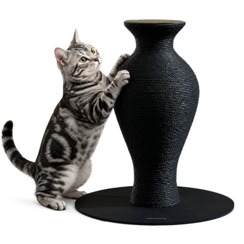Furrytail 18'' Cat Scratching Post, Paper Rope Scratcher, Black Cat Tree - color: Black, size: Belly Large