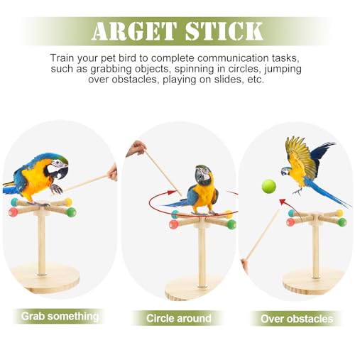 3 Pcs Bird Training Stand Kit, Parrot Training Clicker Portable Tabletop Bird Perch and Target Stick, Wooden Spin Perch Clickers with Wrist Strap for Parakeet Conure Lovebird Cockatiel (Spin) - style: Spin