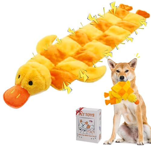 Mihachi Dog Squeaky Toys 16 Squeakers for Aggressive Chewers, Tough Interactive Tug of War Dog Toy-Squeaky Chew Toy for Small,Medium,Large Breed No Stuffing Duck Toy, Fun Long Toys 27 Inches - color: Yellow