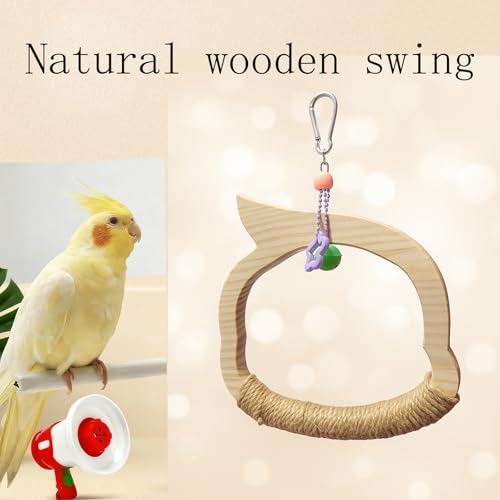 Wooden Bird Swing Toy with Rope Swing,Natural Wood Swing