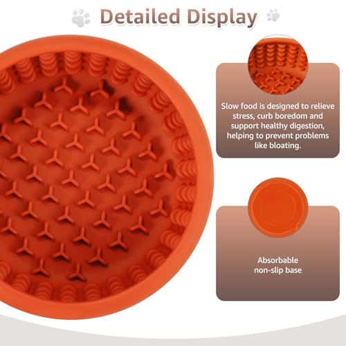 Dog Slow Feeder Lick Bowl, Freeze Lick Mat with Suction Cup - color: Orange, size: Large