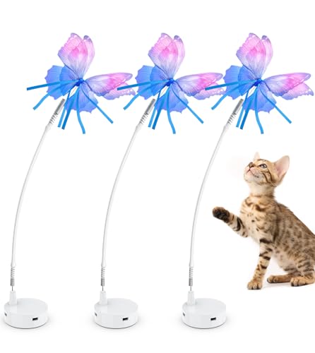 ORSDA3 Pcs Cat Toy Replaceable Butterflies Toy Accessories, Handmade Fabric Butterfly Toys