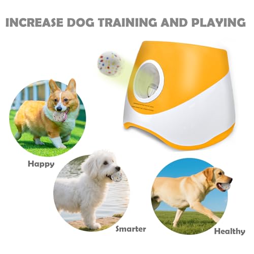Automatic Dog Ball Launcher for Small to Medium Dogs, 2.2 Inch ETPU Dog Ball Thrower, 3 Distance Adjustable 19-39 Ft Interactive Dog Toy, Mental Stimulating Puppy Toy with 4 ETPU Balls (Orange) - color: Orange