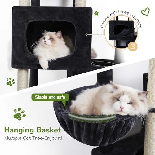 Globlazer 85 Inch Tall Cat Tree for Large Cats, Multi-Level Cat Tower for 4+ Cats with 3 Condos, 2 Hammocks & Sisal Posts, Heavy Duty Cat Tree Tower for Maine Coon, S85, Dark Grey - color: Dark Gray, size: 85 Inch