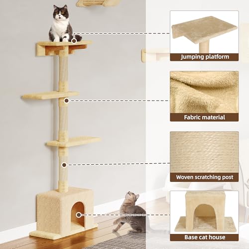 26-in-1 Cat Wall Shelves with Cat Tree, 40''L Tunnel, Moon, Beige - color: Beige, size: 26-in-1