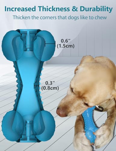 SCHITEC Squeaky Dog Chew Toy for Aggressive Chewers Large Breed, [2 Pack] Tough Interactive Teething Rubber Bone for Big Medium Dogs - color: Red & Blue