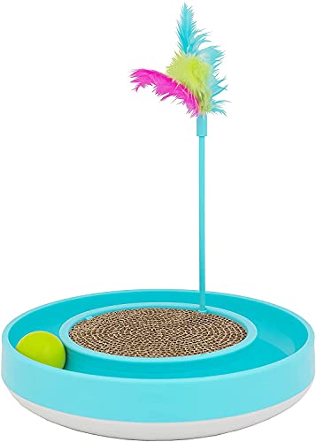 OurPets Wobble Scratch Track Cat Toy - Interactive Cat Toys for Indoor Cats with Ball Track That Rolls; Feather Wand and Scratcher Pad. Great as a Kitten Toy for Self Play to Keep Them Busy - size: Medium, style: Scratch Track