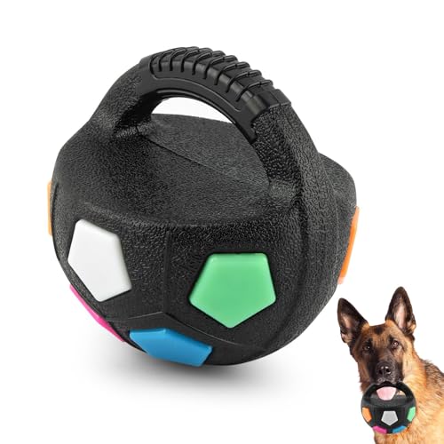 Dog Calming Ball with Handle -Squeaky Floating Rubber Dog Soccer Ball,Black - color: black