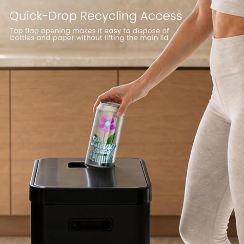 Home Zone Living 19 Gallon Kitchen Trash Can with Dual Compartments - color: Black, size: 19 Gallon