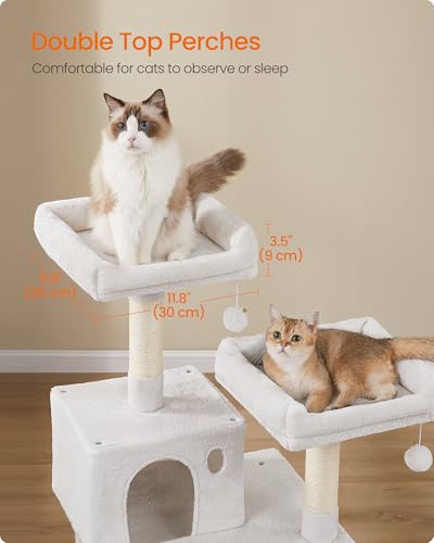 Feandrea Cat Tree, 55.8-Inch Tall Cat Tower Condo Indoor, Light Warm White - color: Cream White