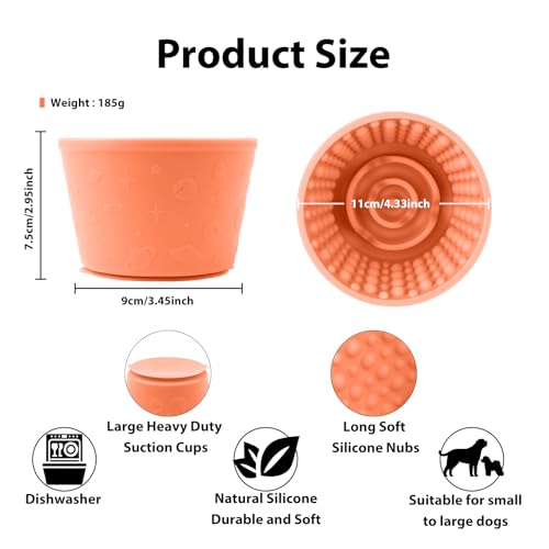 Dog Slow Feeder Lick Bowl - Non-Slip Licking Treat Dispenser for Small Medium Large Dogs, Promotes Anxiety Relief & Prevents Choking, Easy to Clean Feeding Bowl (Light Orange, S) - color: Light Orange, size: S