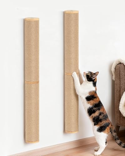 Aechonow 68" Wall Mounted Cat Scratcher,2Pcs of 34in Sisal Scratching Posts - color: Brown - 2Pcs