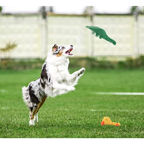 WishLotus 2Pc Dog Rope Toys, Cute Dinosaur and Yellow Duck Shaped Dog Toys for Aggressive Chewers, Cotton Dog Chew Toys for Small Medium Large Breed Teething (Dinosaur+Duck)