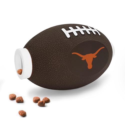 Pets First NCAA Texas Longhorns Football Treat Dispensing Toy for Dogs and Cats, Rubber Ball Pet Toy, Interactive Fun Doggie Treat Toy, Natural Rubber Feeding Toy (TX-3622) - color: Texas Longhorns