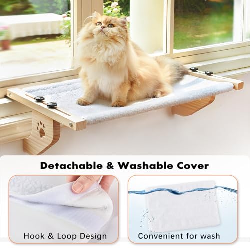 AMOSIJOY Cat Windowsill Perch with Wood & Metal Frame for Large Cat, 21.7in - color: White, size: 21.7''L x 15''W