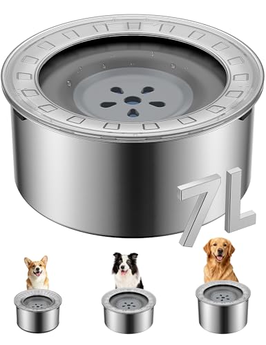 Heouvo 1.8 Gallon No Spill Dog Water Bowl with Slow Drink Floating Disk - color: Gray, size: 7L