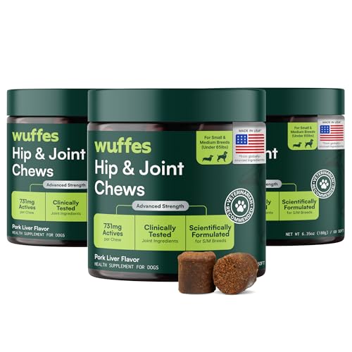 Wuffes Advanced Hip & Joint Chews for Small & Medium Dogs, Vet Recommended, Glucosamine, Chondroitin, MSM, Green-Lipped Mussel, Hyaluronic Acid & Omega-3s. Supports Mobility & Flexibility. 180 Chews - size: Pack of 3
