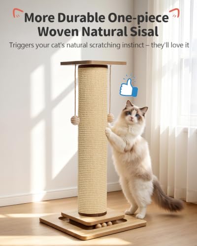 Odoland Cat Scratching Post Replace Mat Natural Sisal Scratcher Pad - color: Natural Wood Color (Only Replace Sisal Mat)