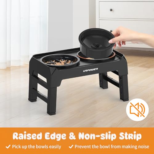 URPOWER Raised Dog Bowls 4 Height Adjustable Elevated Bowl Stand - color: Matte Black