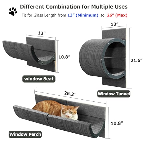 Cat Window Perch with Scratching Bed,Versatile Climbing Shelves Mounted by Strong Suction Cups, Solid Metal Frame and Anti-Slip Felt for Hide,Nap and Sunbath, Glass Protection Design(Grey) - color: Grey