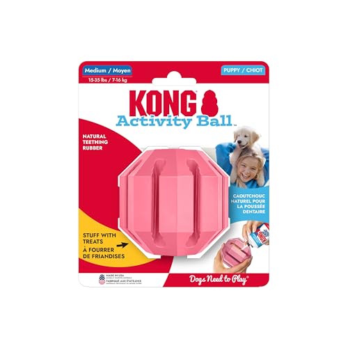 KONG Puppy Activity Ball, Natural Rubber Teething Toy, Medium Puppies, Pink - color: Pink, size: Medium (Pack of 1)
