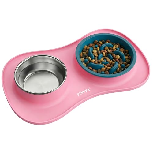 YINEYA 3 in 1 Slow Feeder Dog Bowls,Dog Water Bowl,Cat and Dog Food Bowl - color: Pink, size: Large