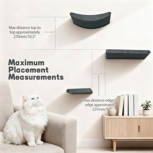 Wall Mounted Cat Shelves Set, Felt Cat Wall Perch & Climbing Steps, Space Saving Floating Cat Furniture, Wall Cat Climbing System for Indoor Kittens & Large Cats