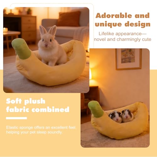 Rabbit Bed Warm Small Dog Cat Sleeping Carrot Banana Beds Bunny Bed Guinea Pig Hideout Bed Thick Soft with Removable Mat,Machine Washable Guinea Pig Cushion (Banana（18.5 * 11.02 * 3.94）) - color: banana（18.5*11.02*3.94）