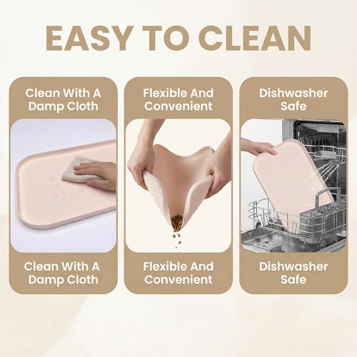 BLESWIN Non-Slip Silicone Dog Food Mat for Food and Water, 18" x 12" Raised Edge Pet Feeding Mat - Waterproof Dog Bowl Mat Easy Clean for Floor Protector,Beige - color: Beige, size: 45 x 30 cm