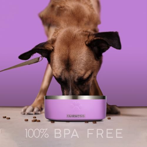 FAHRMOSIS 32 Oz Dog Bowl with Slow Feeder Insert Stainless Steel Pet Water Bowl for Medium & Large Breed Non Slip Rubber Base & Plastic Puzzle Feeder - Lavender - color: Lavender, size: 32 OZ