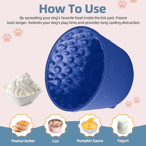 Dog Lick Bowl, Non-Slip Freeze Slow Feeder Small Medium, 1.6 Cup - color: Dark Blue