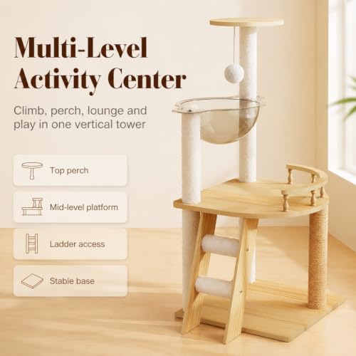 41.3 Inch Modern Solid Wood Cat Tree Tower for Indoor Cats, Multi Level Cat Tower with Sisal Scratching Posts, Clear Acrylic Hammock, Top Perch & Climbing Ladder - color: Style C