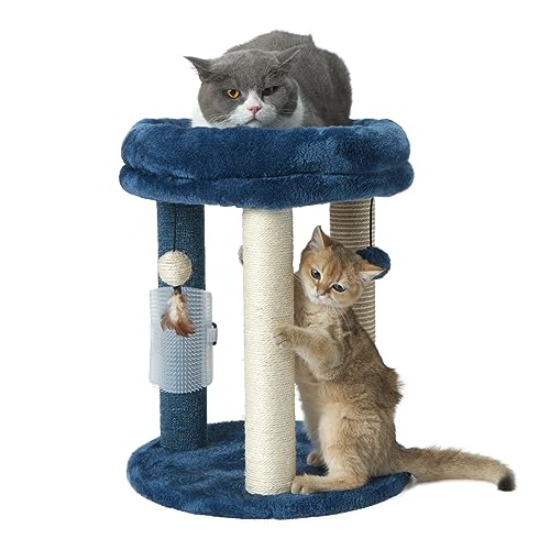 MECOOL Cat Scratching Post Tree with Tower Soft Bed.Natural Quality Sisal Carpet Jute Scratch Posts with Three Hanging Ball Toys and Massage Brush for Indoor Cats and Kittens Blue - color: Blue