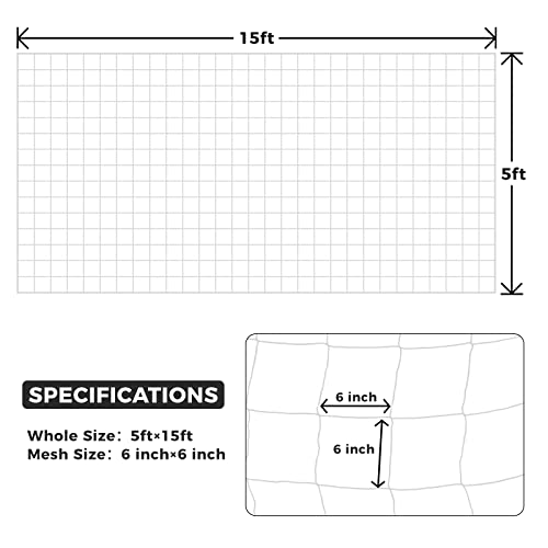 Kikhope Trellis Netting, 3 Packs 5 x 15 ft Heavy-Duty Polyester Plant Trellis Netting Mesh, Square Mesh Net for Climbing Plant, Fruits, Vegetables, Vines, Grow Tents, White - size: 5 x 15 ft ( 3 Packs )