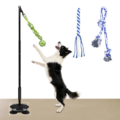 Indoor Suction Cup Dog Toy with 3 Ropes - Adjustable Height Tug Toy for Small to Large Dogs, Interactive Boredom Relief for Solo Play on Tile Floors