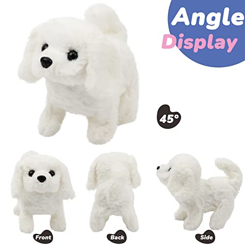 Hopearl Walking Dog Bichon Interactive Electronic Pet Plush Toy Puppy Woof and Moving Animated Nodding Head Gifts for Toddlers Birthday, White, 7'' - style: Dog-White
