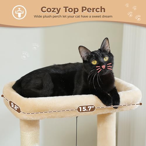 PEQULTI 4-in-1 Cat Tree for Kittens & Small Cats, 33in Beige Tower - color: Beige, size: L(15.8"L x 15.8"W x 33"H)