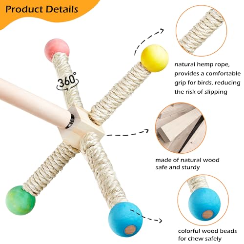 Large Bird Perch Toy, Interactive Wooden 360° Spinning Cage Toy(L) - size: Large (no bells)