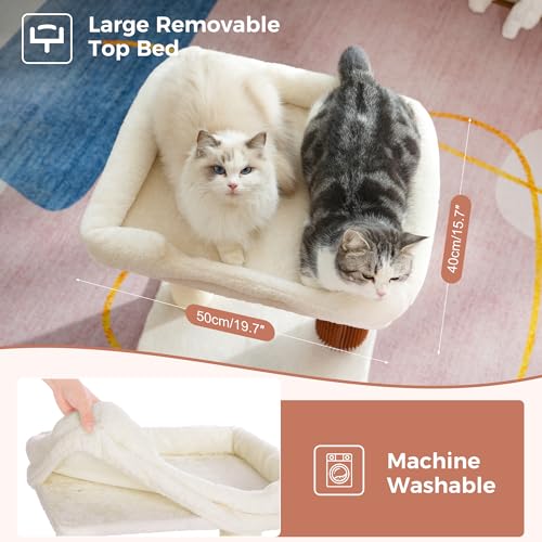 Cat Tree Tower for Large Cats Cat Scratching Post with Bed 20x16“ - color: Beige, size: Large