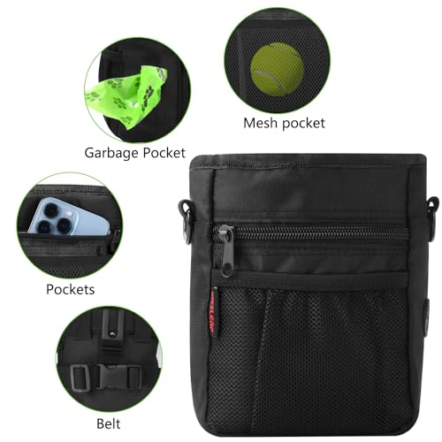 kissleaf Dog Treat Pouch, Magnetic Closure, Dog Clicker- Black - color: Black