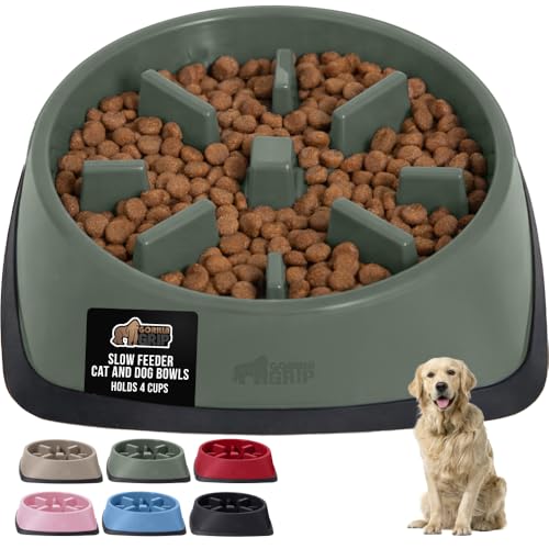 GORILLA GRIP® Patented Slow Feeder Dog and Cat Bowl, BPA Free, 4 Cup Sage - color: Sage, size: 4 Cup