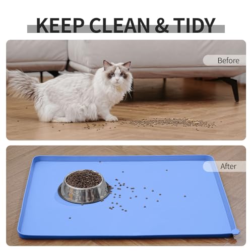 Reopet Silicone Pet Feeding Mat - Waterproof & Non-Slip Dog Cat Placemat - color: Blue, size: 24" x 16"