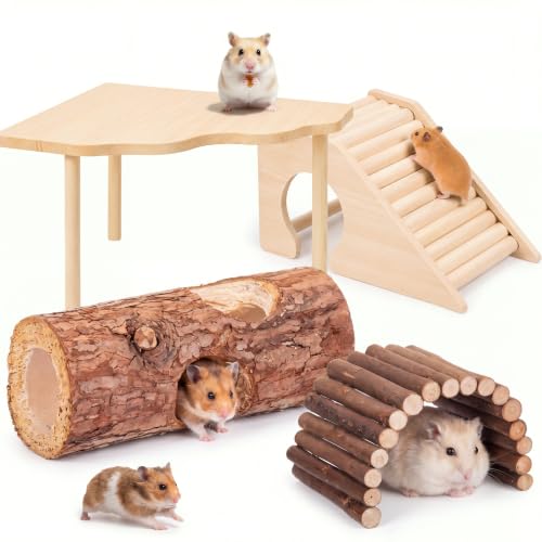 Breezehug 4 Pcs Hamster Cage Accessories Hamster Platform Toy, Hole - style: Tree Hole