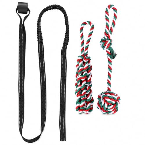 HOPET Dog Outdoor Bungee Hanging Toy, Tether Tug of War Toys for Medium to Large Dog to Exercise, Durable Interactive Tug Toy, Dog Rope Toys