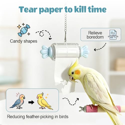 Parrot Chewing Toy, Candy Shape Bird Shredding Paper Toy Hanging Parrots Entertainment Toys for Cockatiels, Budgies, Conures, Parakeets, Lovebirds - color: Blue